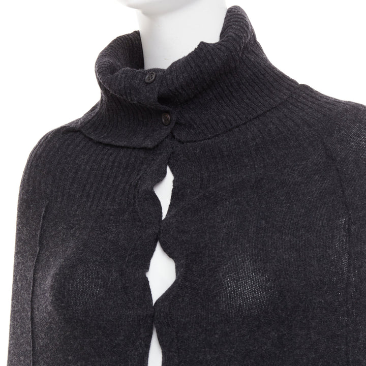 Y'S YOHJI YAMAMOTO grey wool button up asymmetric turtleneck sweater dress JP3 L