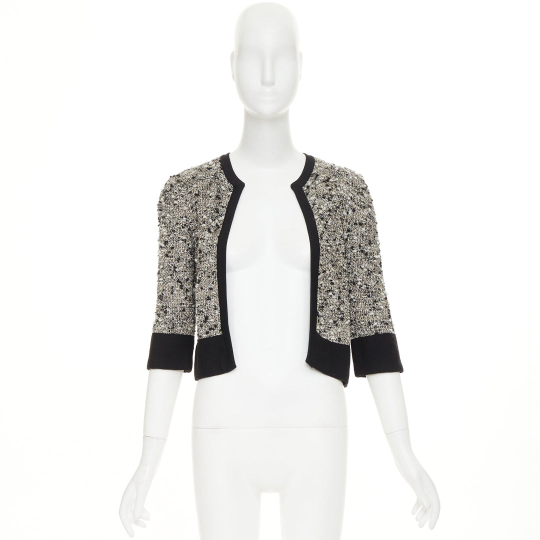 GIAMBATTISTA VALLI black metallic bronze wool boucle bordered cardigan IT38 XXS