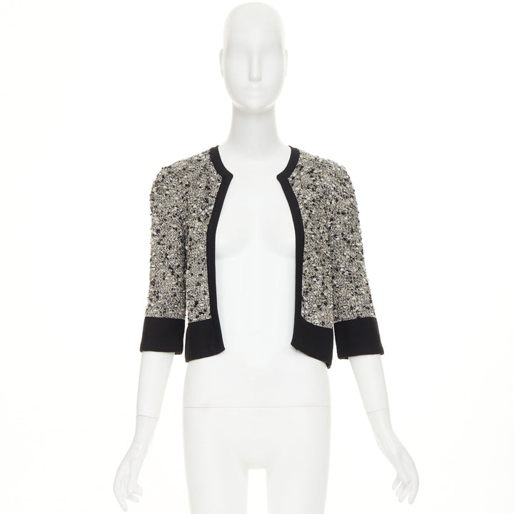 GIAMBATTISTA VALLI black metallic bronze wool boucle bordered cardigan IT38 XXS