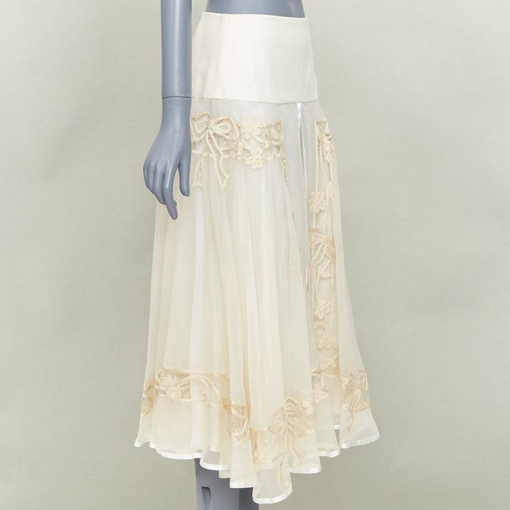CHRISTIAN DIOR 2006 Vintage Gua blanc casse silk embroidered flare midi
