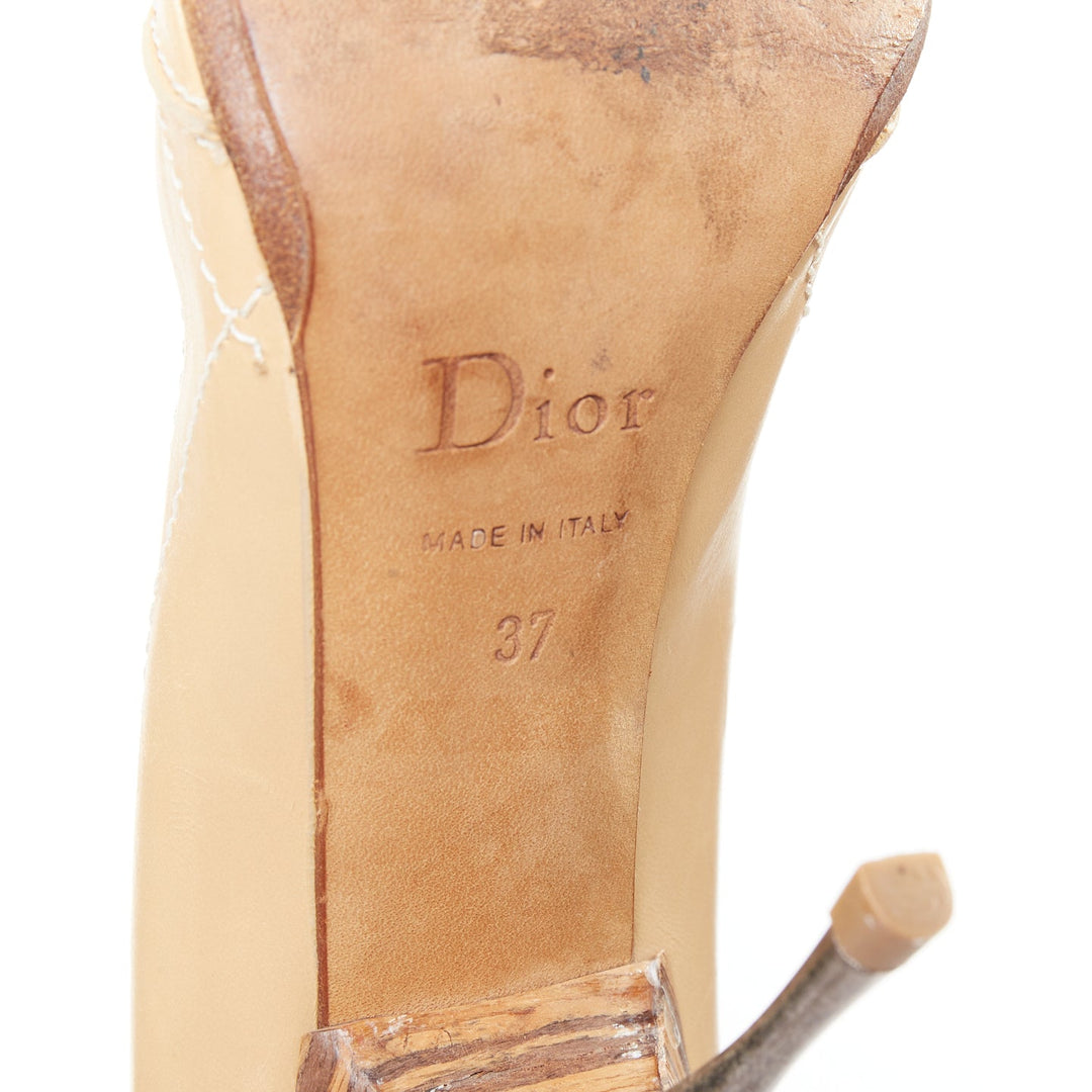rare CHRISTIAN DIOR John Galliano  Vintage beige leather wood detail pumps EU37