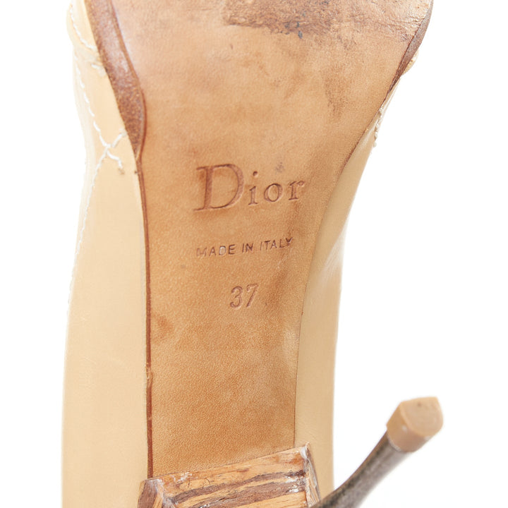 rare CHRISTIAN DIOR John Galliano  Vintage beige leather wood detail pumps EU37
