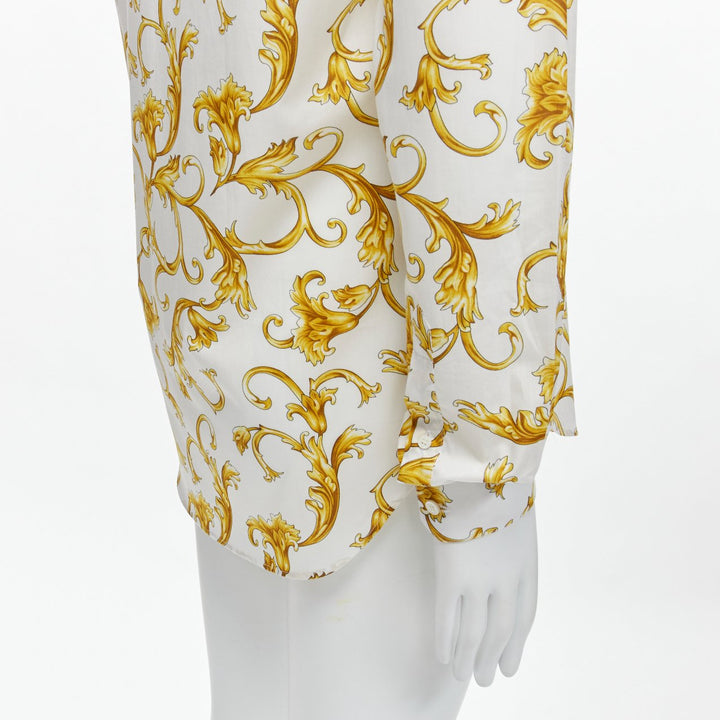 VERSACE Barocco Rococo white gold floral leaf print cotton shirt EU40 M