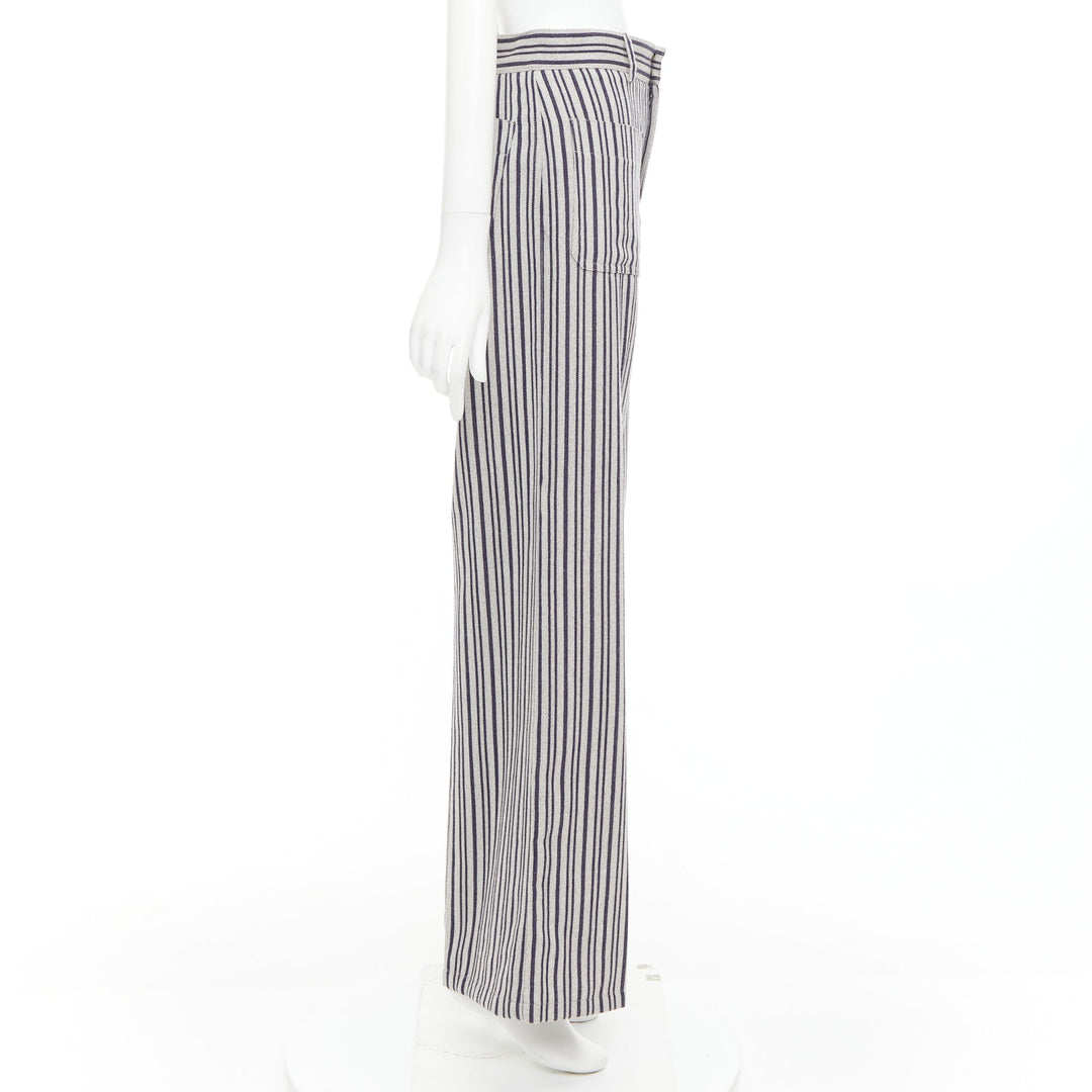 CHRISTIAN DIOR grey navy virgin wool high waisted striped wide leg pants FR36 S