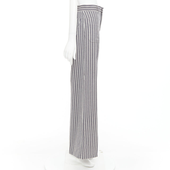 CHRISTIAN DIOR grey navy virgin wool high waisted striped wide leg pants FR36 S