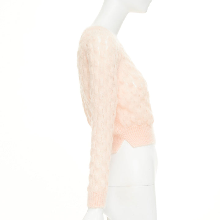 SIMONE ROCHA 2023 peach pink mohair blend bubble knit cropped sweater XS