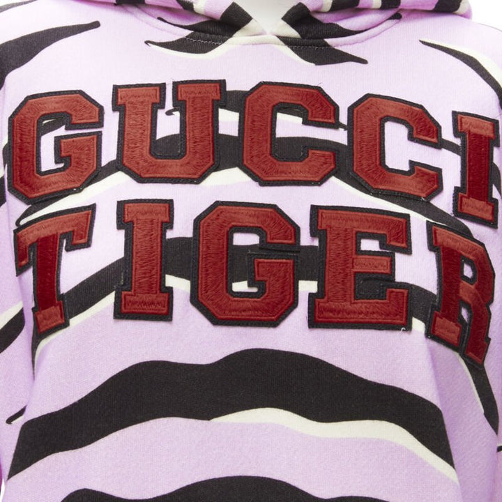 GUCCI TIGER 2022 purple cotton embroidery patch logo striped hoodie XXS