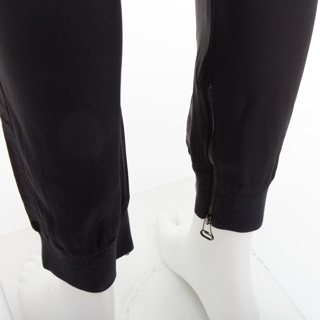 LANVIN black silver zip pocket mid waist tapered jogger pants FR46 S
