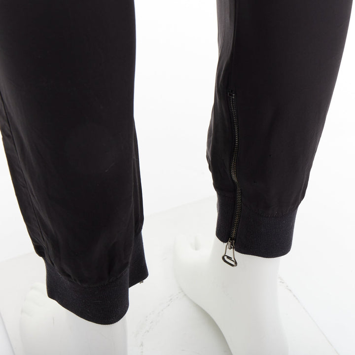 LANVIN black silver zip pocket mid waist tapered jogger pants FR46 S