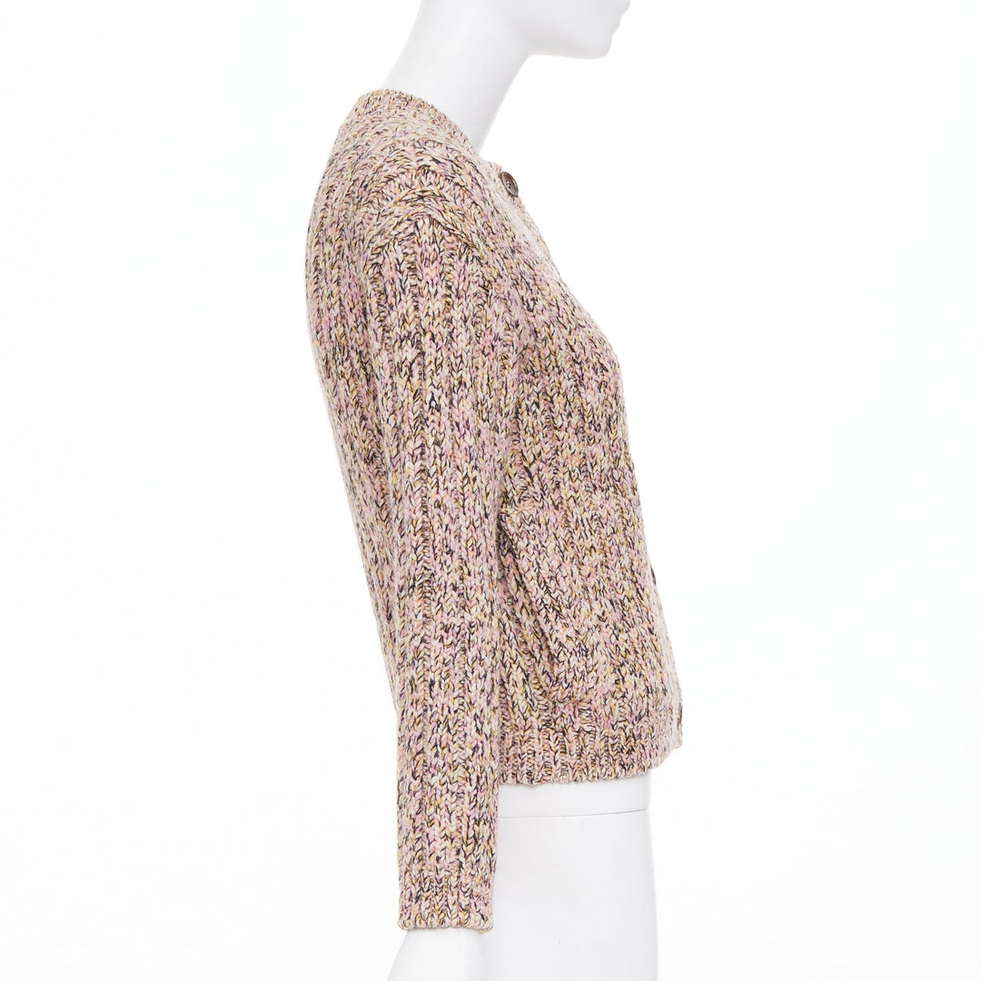 GUCCI 2023 pink beige melange cable wool knit logo patch cardigan sweater XS