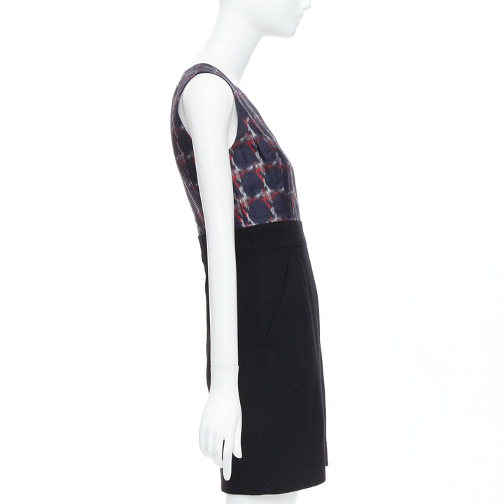 CHANEL 08A Paris-Venice navy red houndstooth print wool silk shift dress