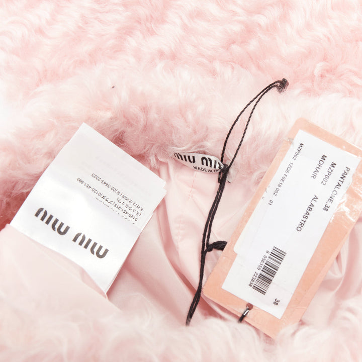 MIU MIU 2021 pink mohair faux fur drawstring wide leg pants IT38 XS