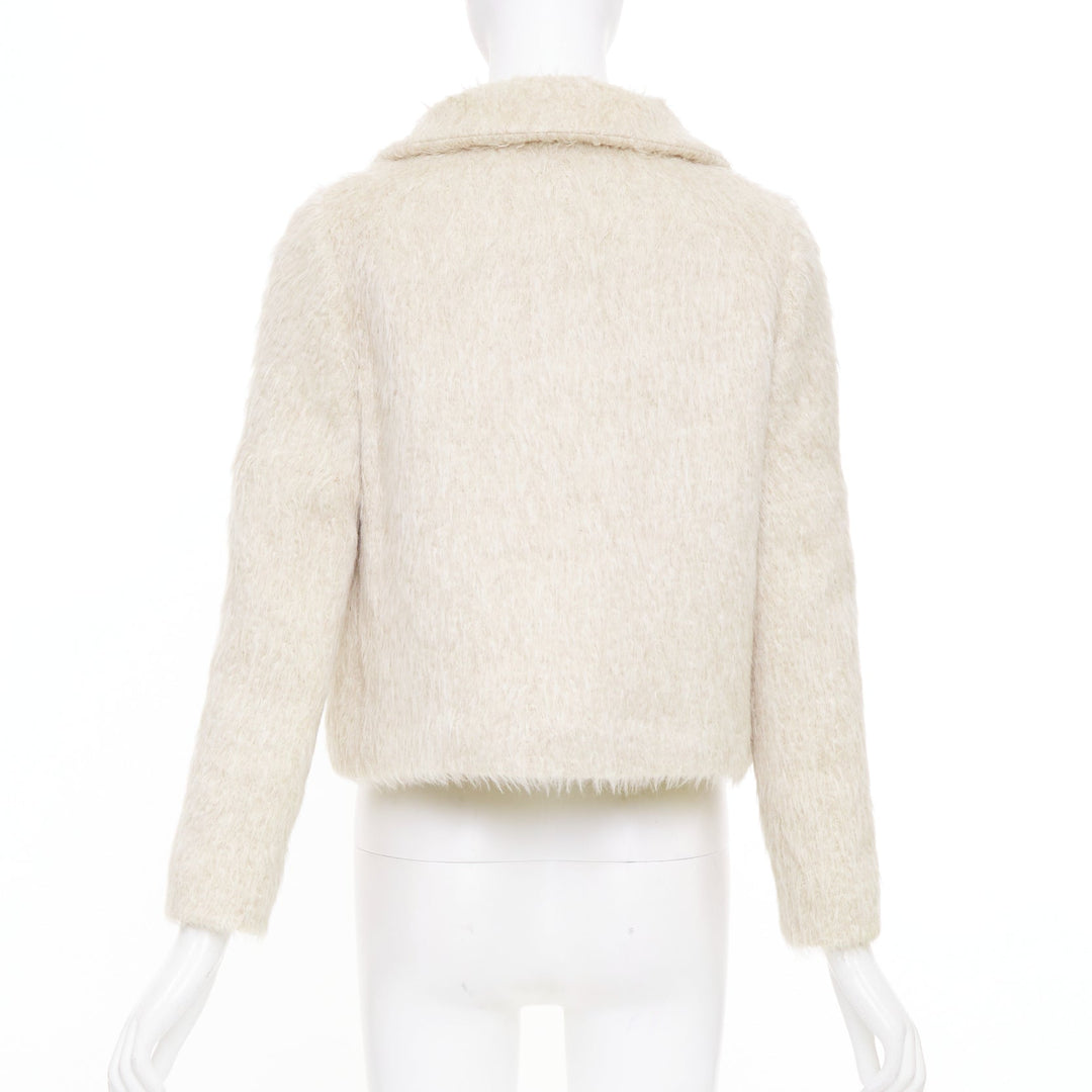 CHLOE Pierre cream fuzzy viscose single tortoiseshell button crop jacket FR34 XS