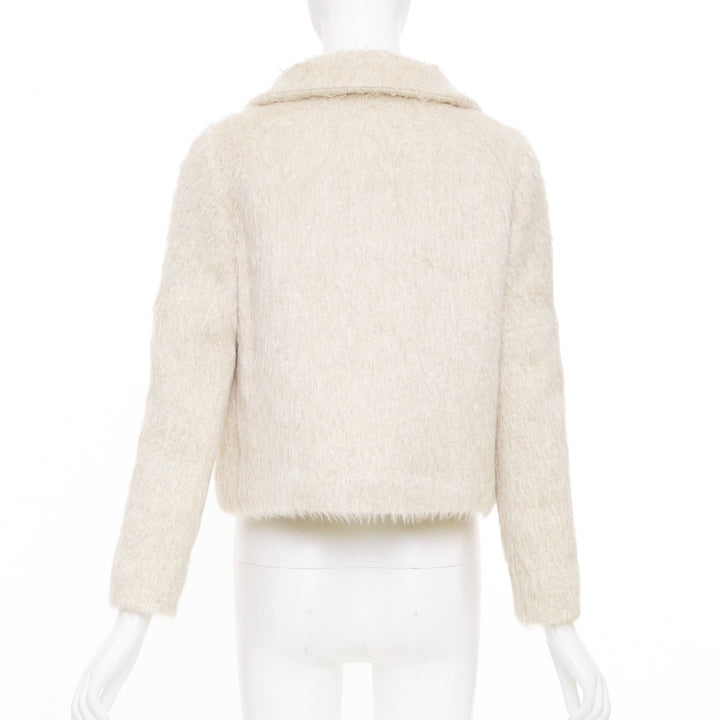 CHLOE Pierre cream fuzzy viscose single tortoiseshell button crop jacket FR34 XS