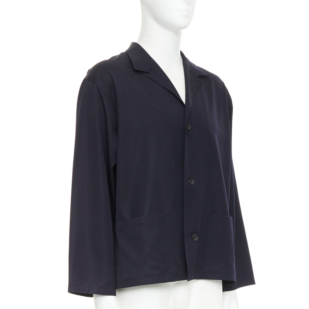 YOHJI YAMAMOTO HOMME navy wool wide cut sleeve boxy cropped blazer M