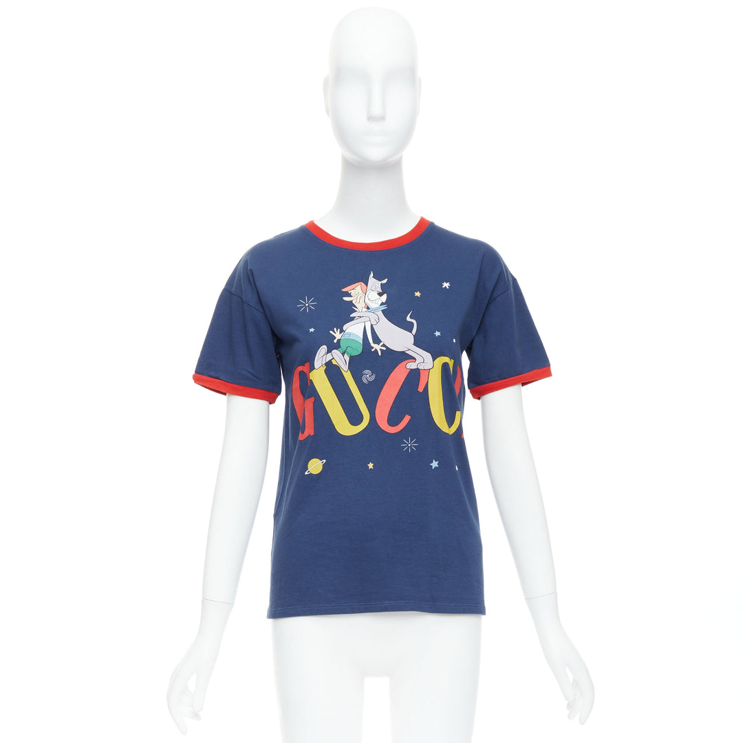 GUCCI KIDS The Jetsons navy logo print dog red ringer tshirt 12Yr