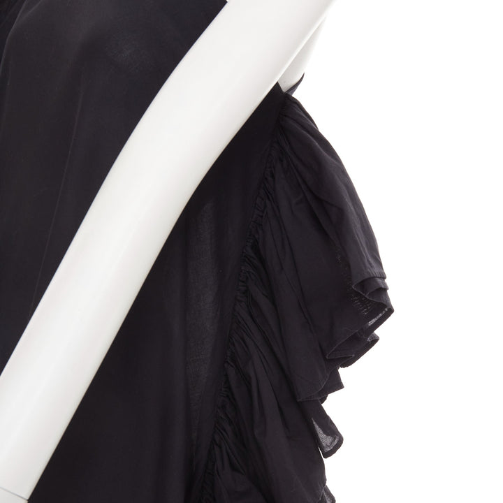 KALITA Evanthie black asymmetric one shoulder ruffled cotton dress S