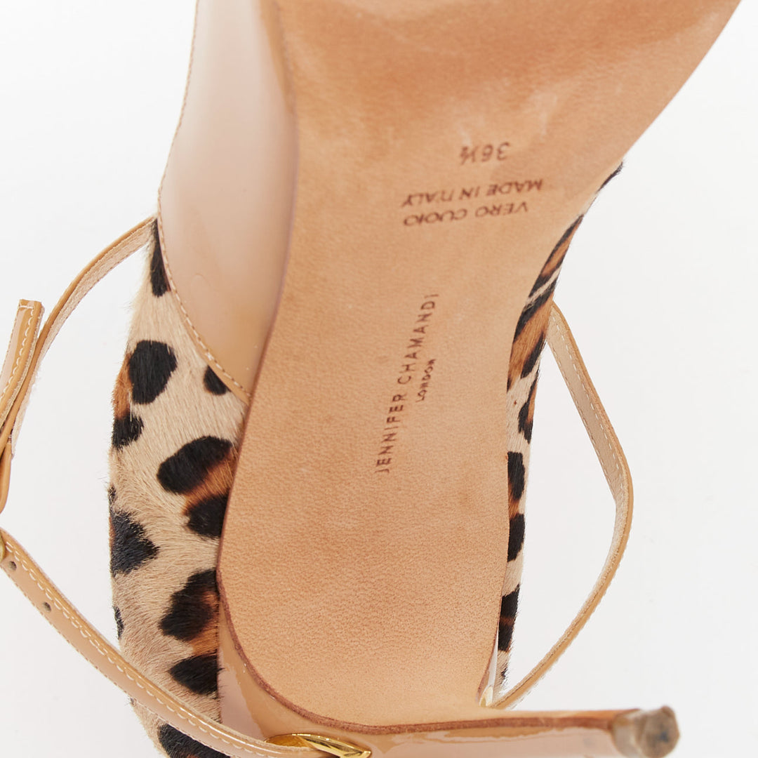 JENNIFER CHAMANDI Lorenzo 105 nude patent leopard calf hair pumps EU36.5 US6.5