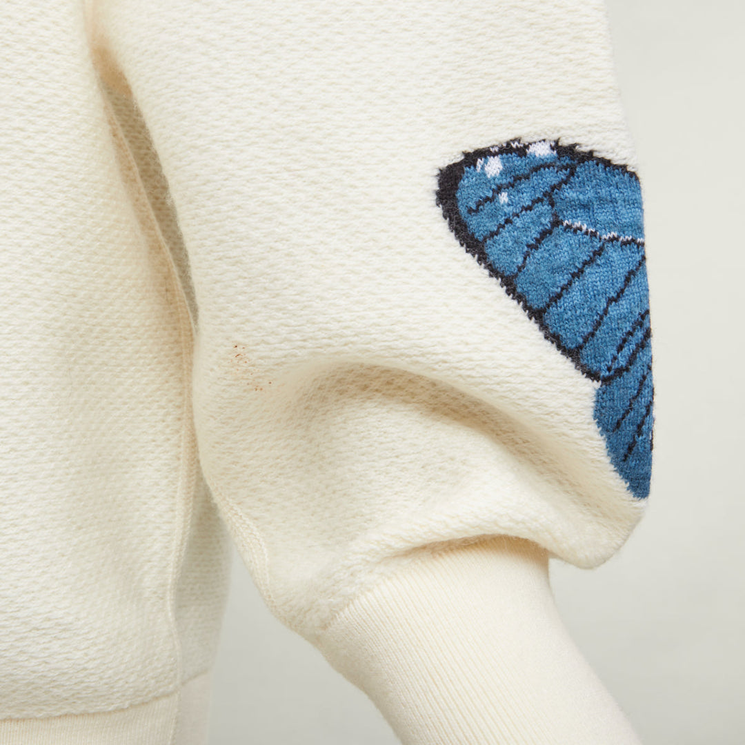GUCCI 2017 Runway ivory wool cotton pom pom embroidered insect floral hoodie XXS