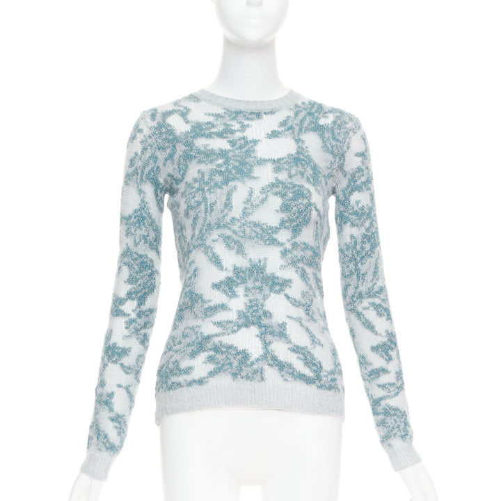 DIOR 2023  Brocart grey blue cashmere blend loose knit sweater FR34 XS