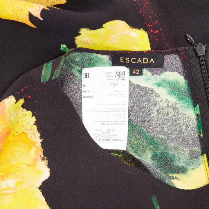 ESCADA graphic floral yellow orange black viscose dolman sleeve dress FR42 XL