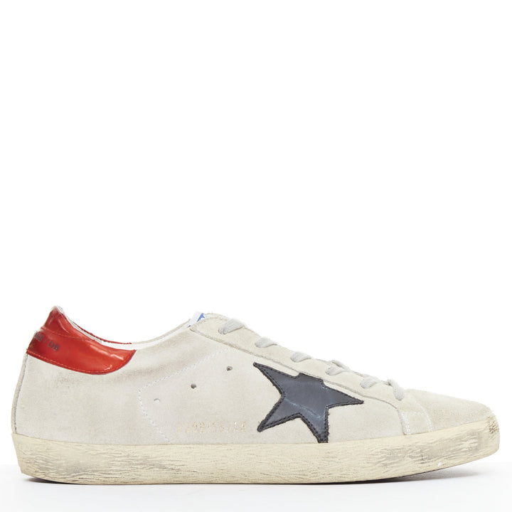 GOLDEN GOOSE SuperStar grey suede red metallic trim star distressed sneaker EU38