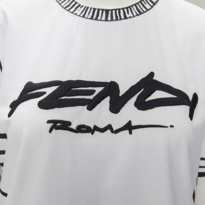 FENDI 2022 Joshua Vides white cotton illustration print logo embroidery tshirt M