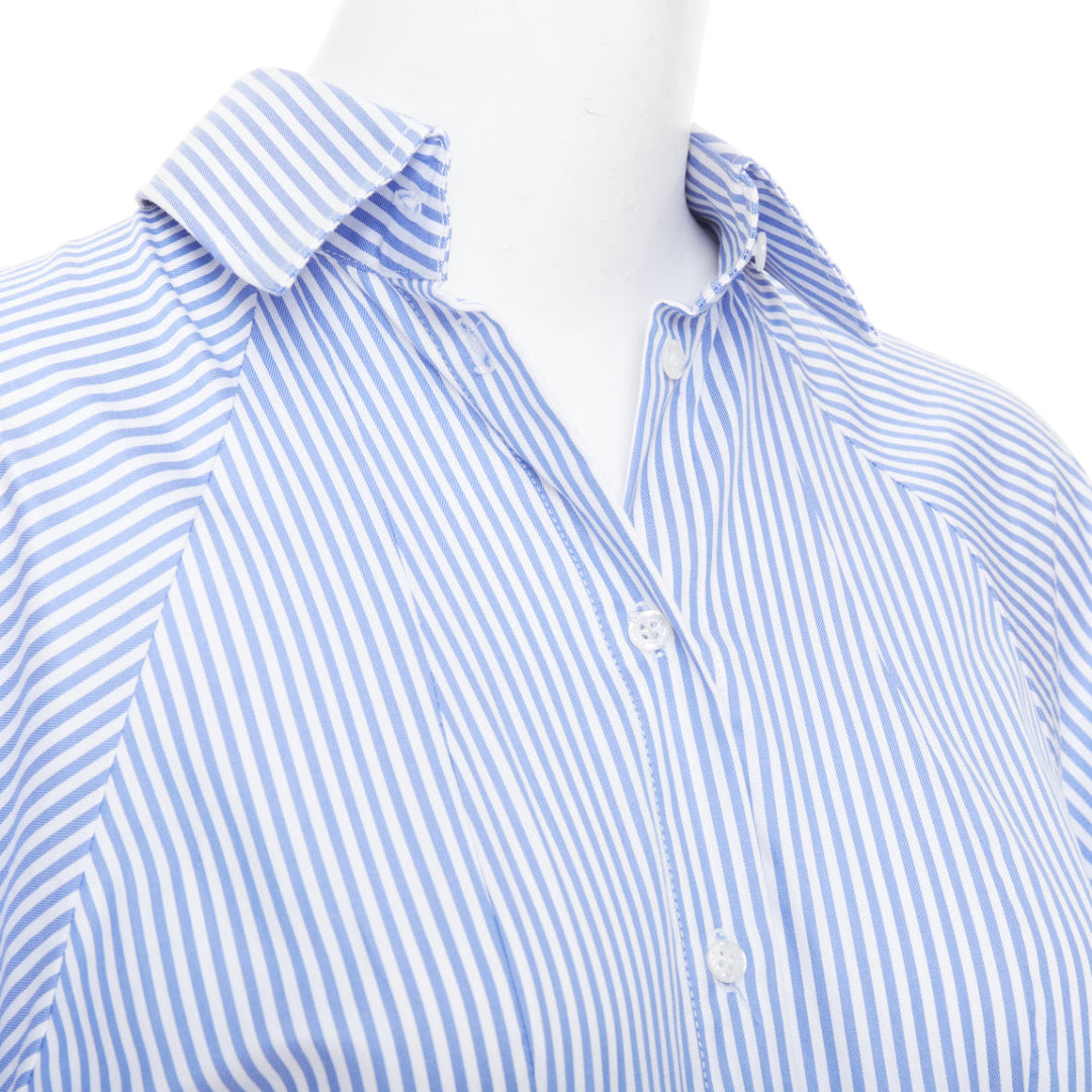 BRANDON MAXWELL blue white striped cotton twill belted midi shirt dress US0 XS