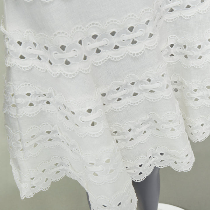 ZIMMERMANN 2020 Kirra Tie Shoulder white linen eyelet lace mini dress Sz1 S