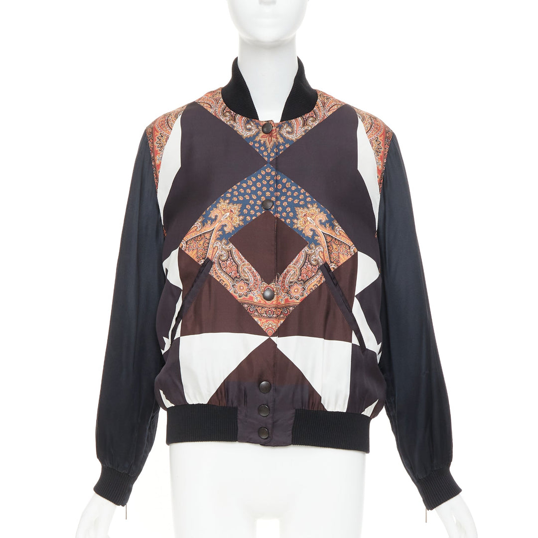 GIVENCHY 2013 silk Teddy black paisley scarf geometric bomber jacket FR38 M