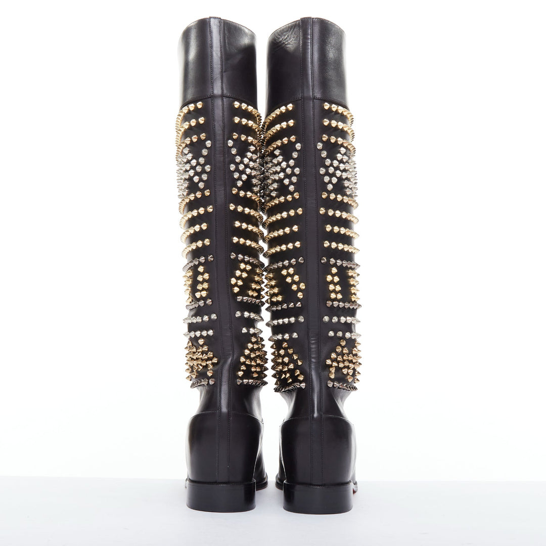 CHRISTIAN LOUBOUTIN Rom Chic black leather two tone studded long boots EU37