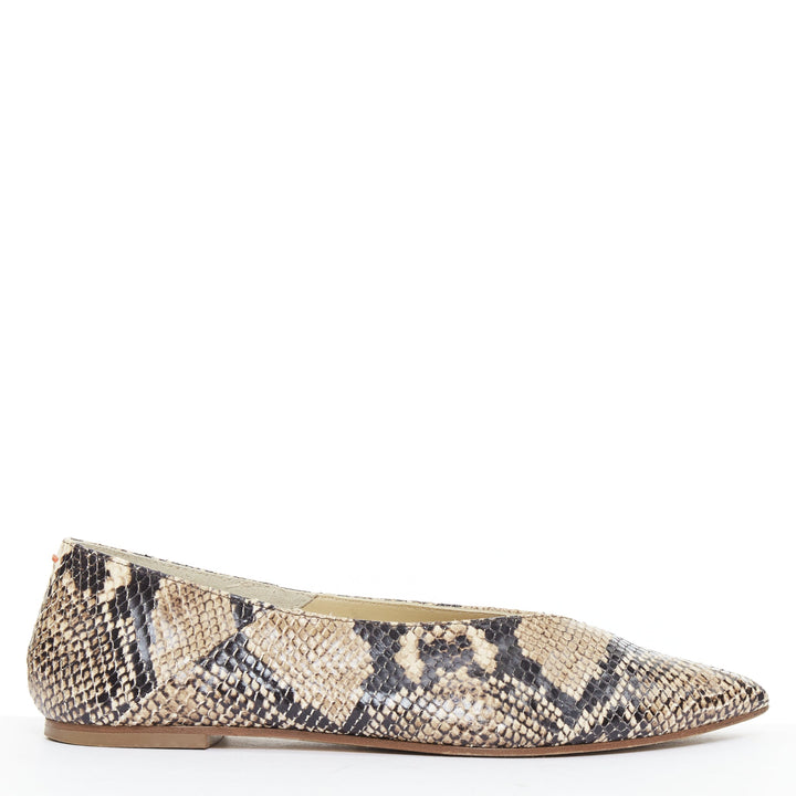 AEYDE Moa natural scaled leather V vamp point toe ballerina flats EU37