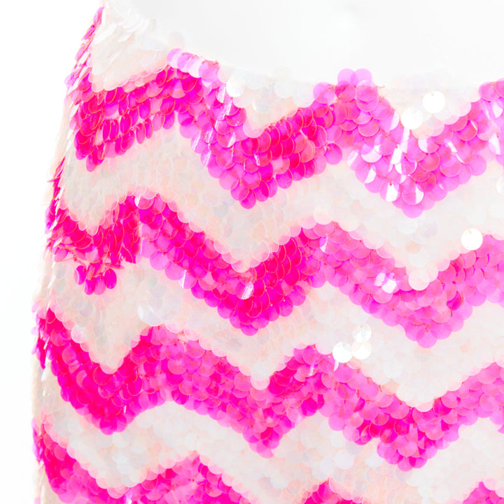 ASHISH white neon hot pink chevron paillettes sequin mini skirt XS