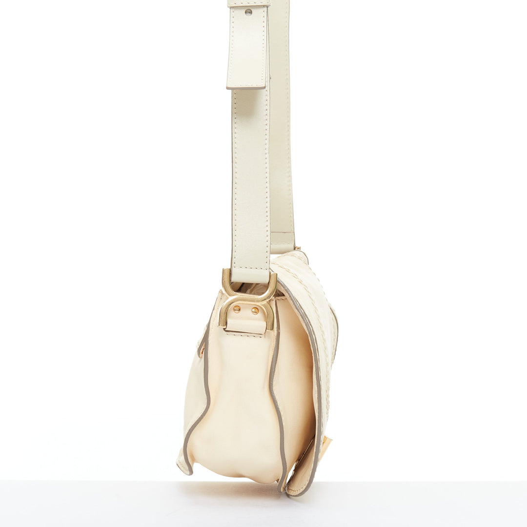 CHLOE Marcie Lock beige leather gold hardware half saddle crossbody bag