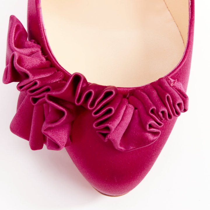 CHRISTIAN LOUBOUTIN Escandria 120 Satin cranberry pink ruffle platform EU37.5