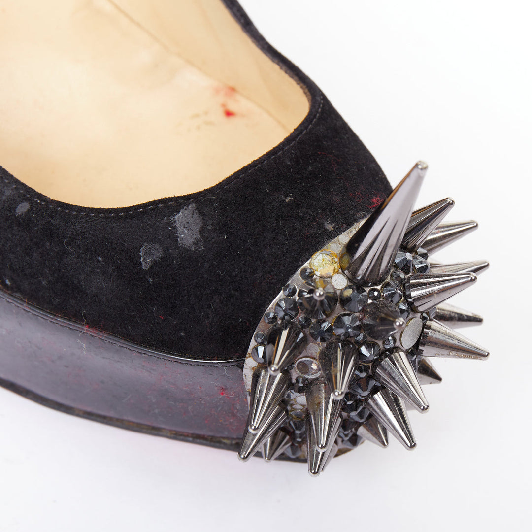 CHRISTIAN LOUBOUTIN Asteroid 140 black silver punk spike strass platform EU39