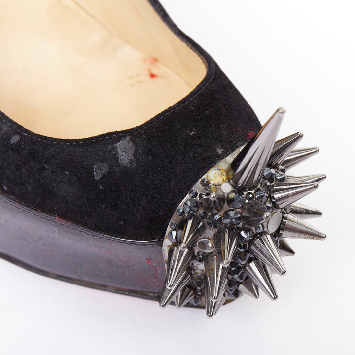 CHRISTIAN LOUBOUTIN Asteroid 140 black silver punk spike strass platform EU39