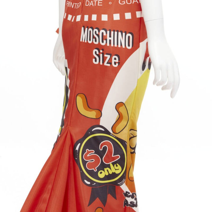 rare MOSCHINO Couture! 2014 Runway orange Cheetos Junk Food bow gown IT38 XS