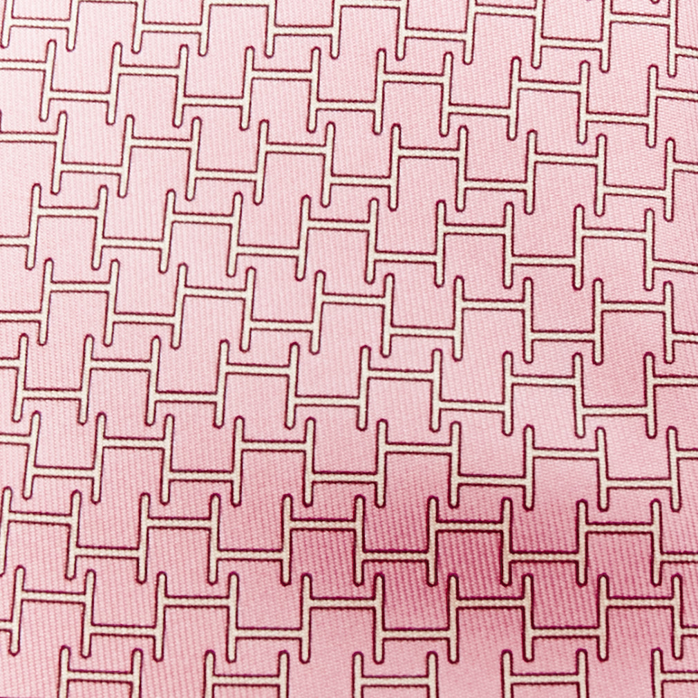 HERMES pink cream 100% silk H logo interlock monogram print formal tie
