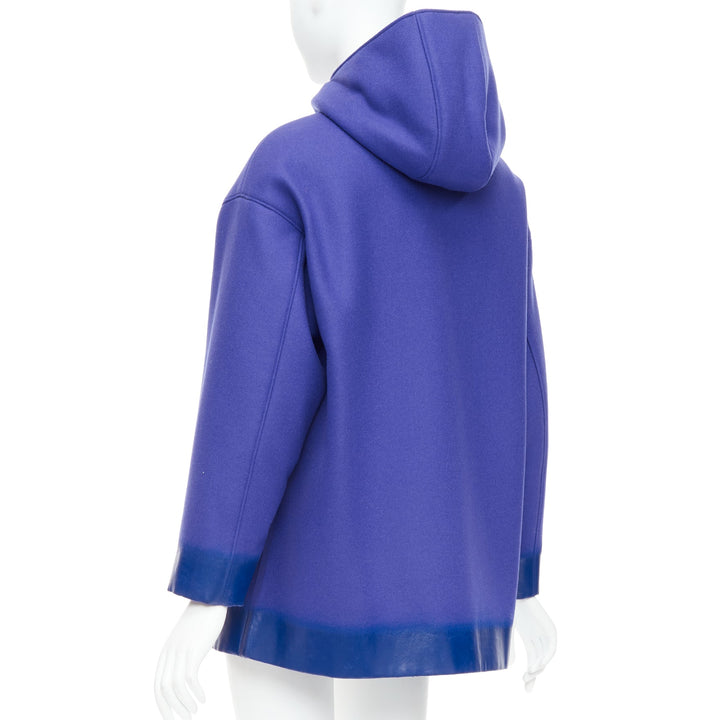 PRADA 2018 Runway blue virgin wool lacqured hem popover hoodie IT38 XSS