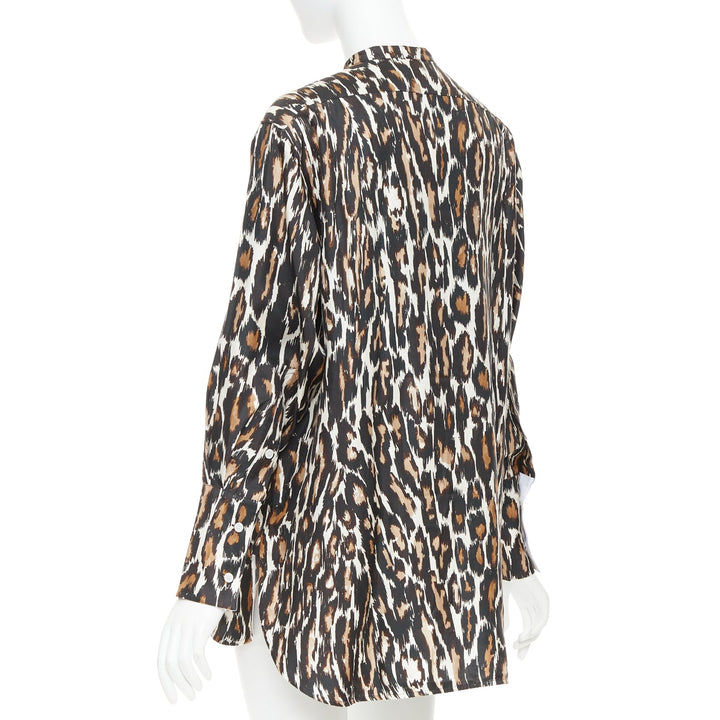 CALVIN KLEIN 205W39NYC Raf Simons silk  brown black leopard print shirt US0 XS
