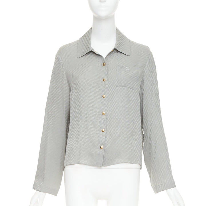 CELINE silk Triomphe Chain Jacquard embroidered logo crop blouse shirt FR36 S