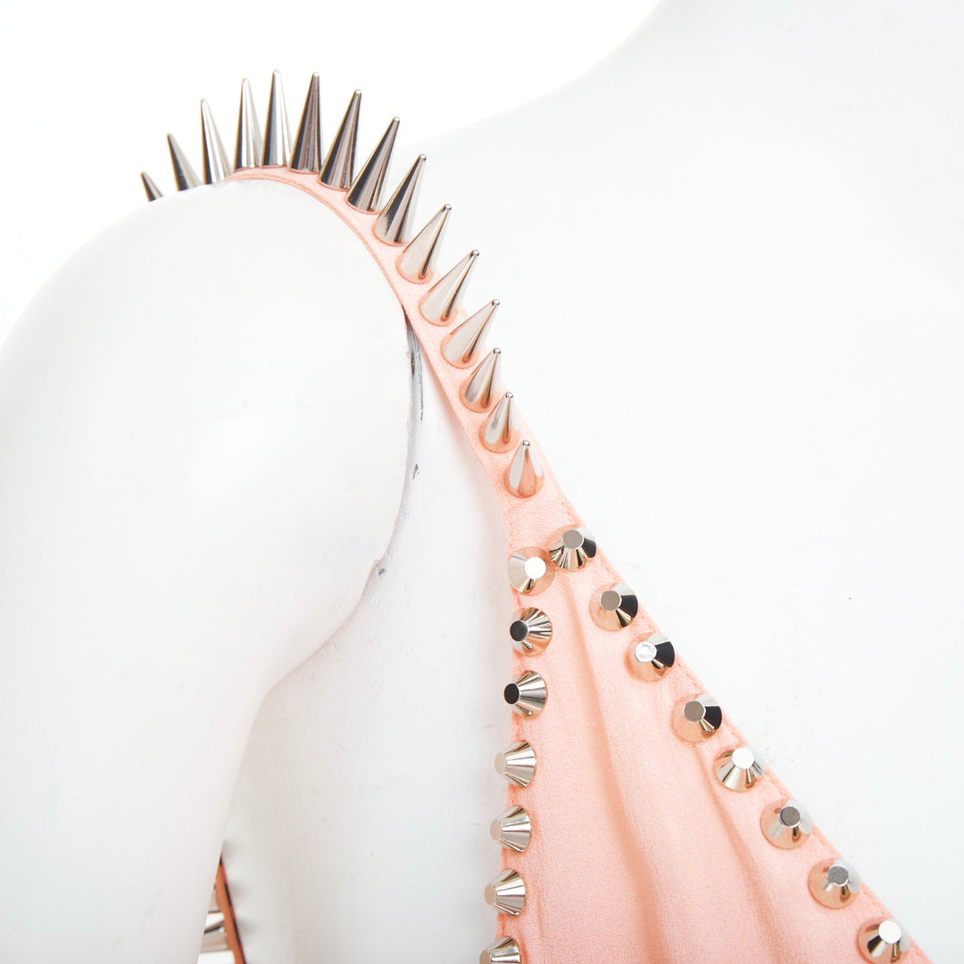 rare MIU MIU 2021 pink punk spike studded embellished plunge neck dress IT36 XXS