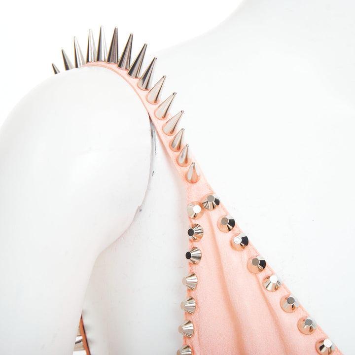 rare MIU MIU 2021 pink punk spike studded embellished plunge neck dress IT36 XXS