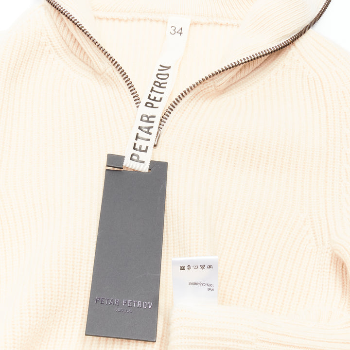 PETAR PETROV 2022 100% cashmere cream half zip sailor collar sweater FR34 XS