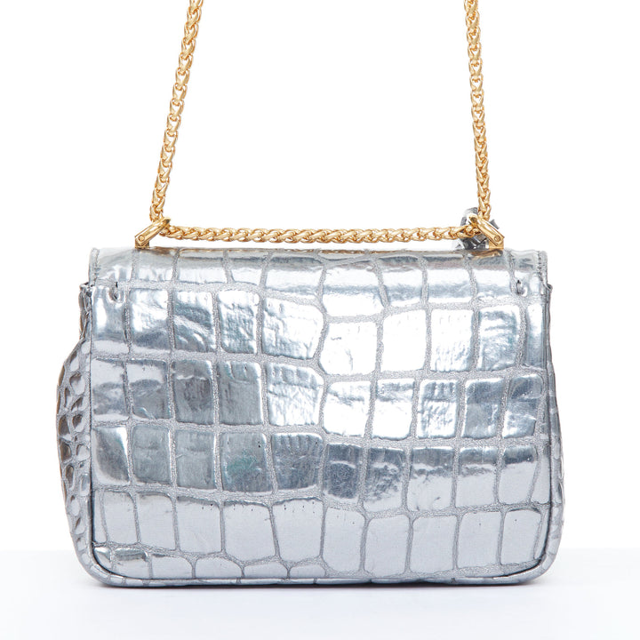 VERSACE 2018 Icon Medusa padlock metallic silver scaled leather crossbody bag