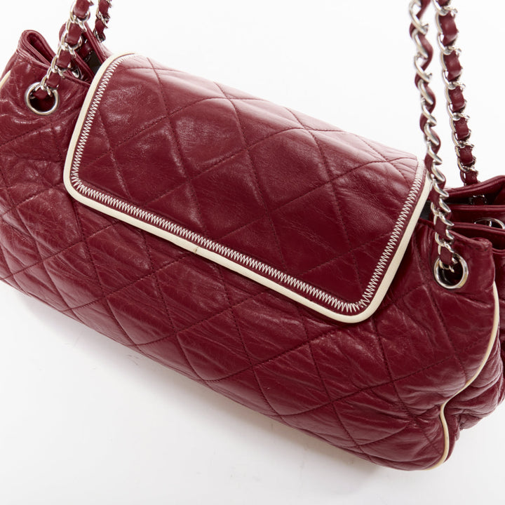 CHANEL East West Accordion Flap red Bordeaux silver chain flap bag