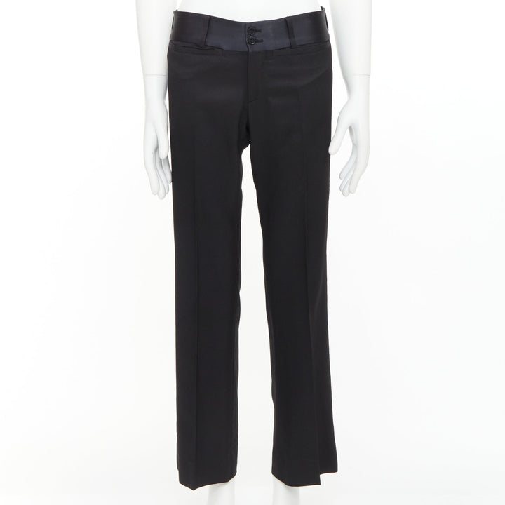 DOLCE GABBANA black virgin wool blend satin waist tuxedo pants IT44 XS