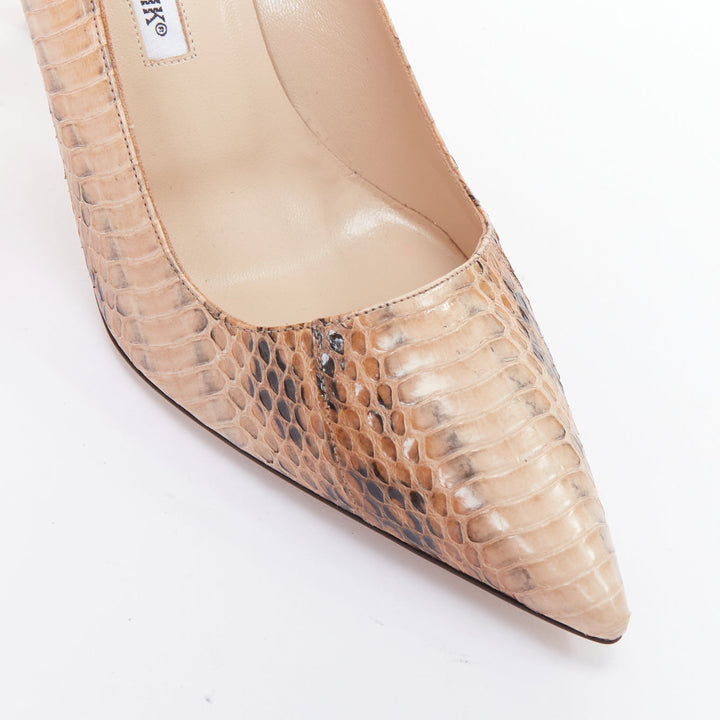 MANOLO BLAHNIK nude coated scaled leather slim heel pumps EU39