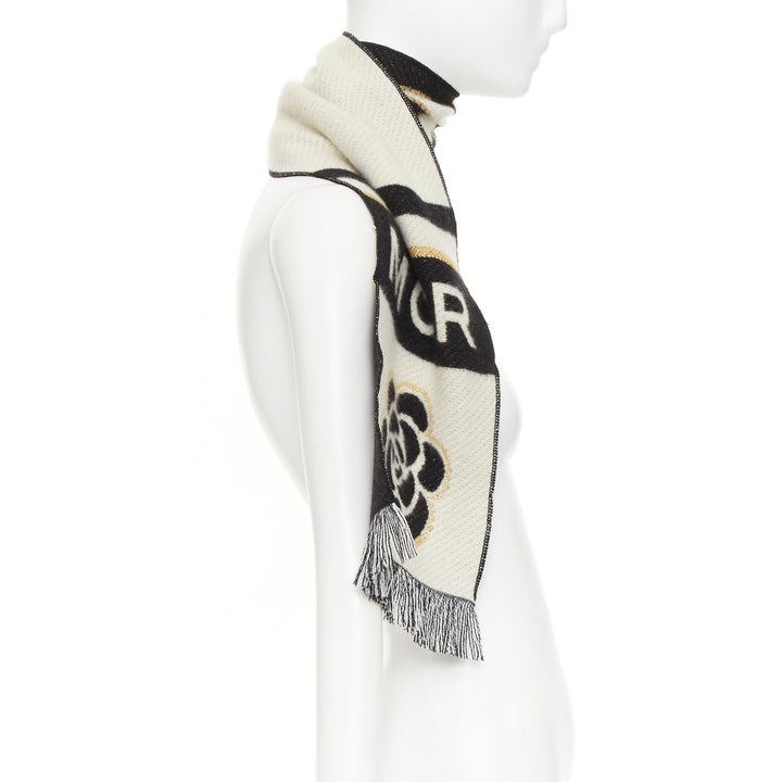 CHANEL 2024 Runway Manchester Metiers d'Art MCR Camelia cashmere fringe scarf